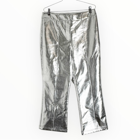 NWT 7 For All Mankind Silver Foil Vegan Leather Straight Leg Pants size L - Picture 4 of 10